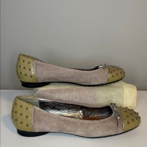 Tod’s Dee Suede & Patent Leather Ballet Flats w/ pebbled soles - sz 37